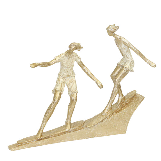 Miniature Polyresin Surfing Couple Statuetted, Gold By Benzara | Sculptures |  Modishstore 