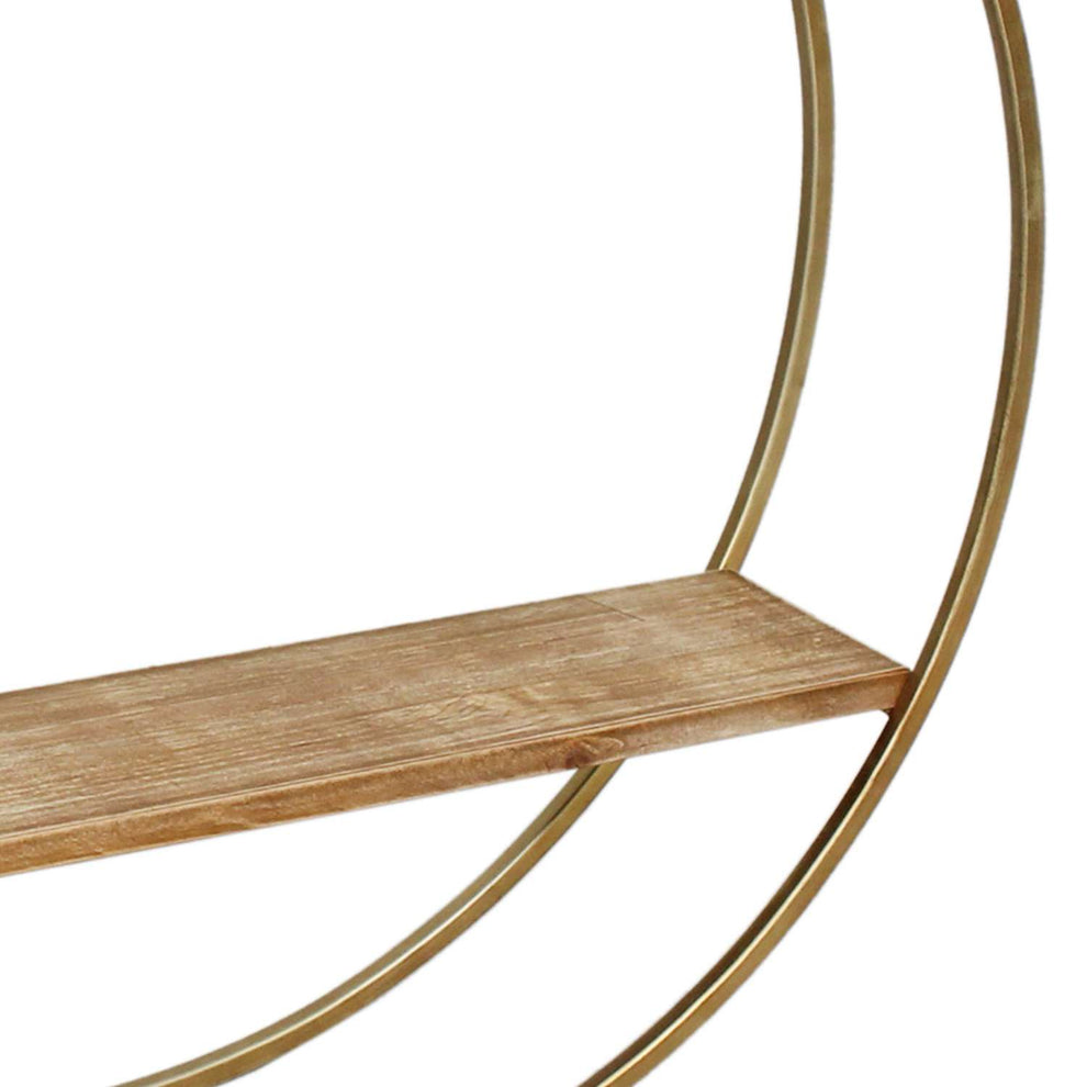 Wood And Metal Wall Shelf With 2 Open Shelves, Brown And Gold By Benzara | Wall Shelf |  Modishstore  - 2