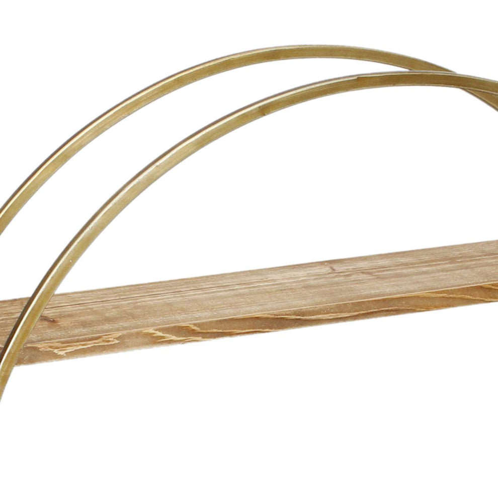 Wood And Metal Wall Shelf With 2 Open Shelves, Brown And Gold By Benzara | Wall Shelf |  Modishstore  - 5