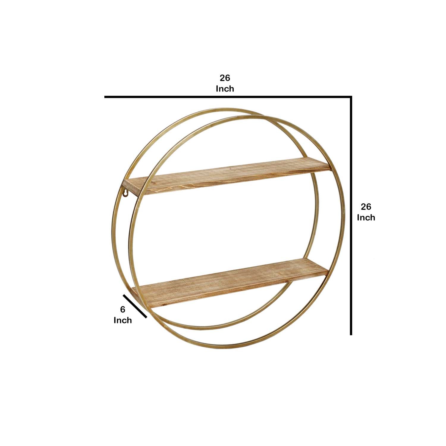Wood And Metal Wall Shelf With 2 Open Shelves, Brown And Gold By Benzara | Wall Shelf |  Modishstore  - 4