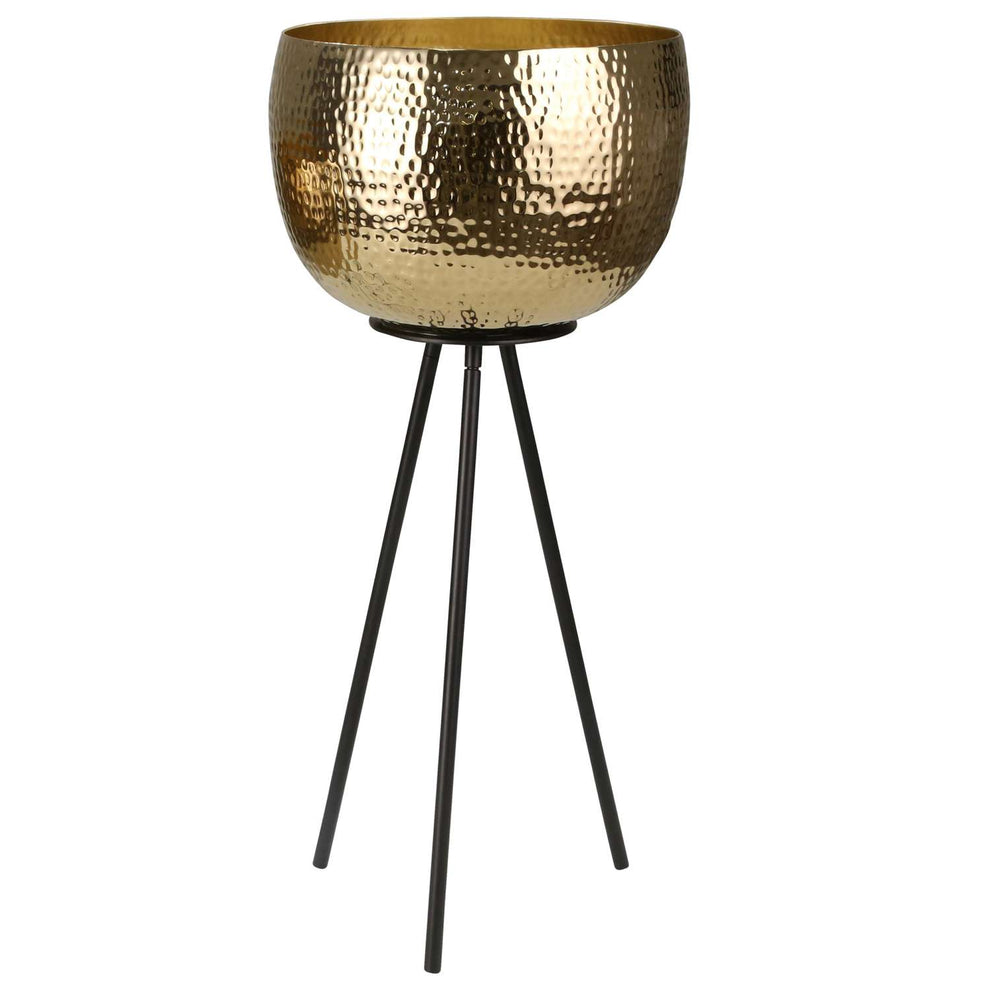 Hammered Textured Metal Bowl Planters On Tripod Base, Set Of 2, Gold And Black By Benzara | Planters, Troughs & Cachepots |  Modishstore  - 5
