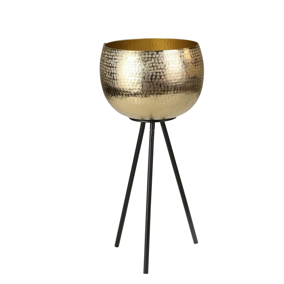 Hammered Textured Metal Bowl Planters On Tripod Base, Set Of 2, Gold And Black By Benzara | Planters, Troughs & Cachepots |  Modishstore  - 4