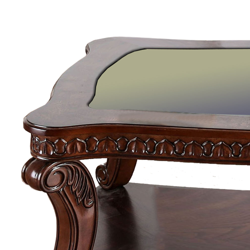 Traditional Coffee Table With Cabriole Legs And Wooden Carving, Brown By Benzara | Coffee Tables |  Modishstore  - 3