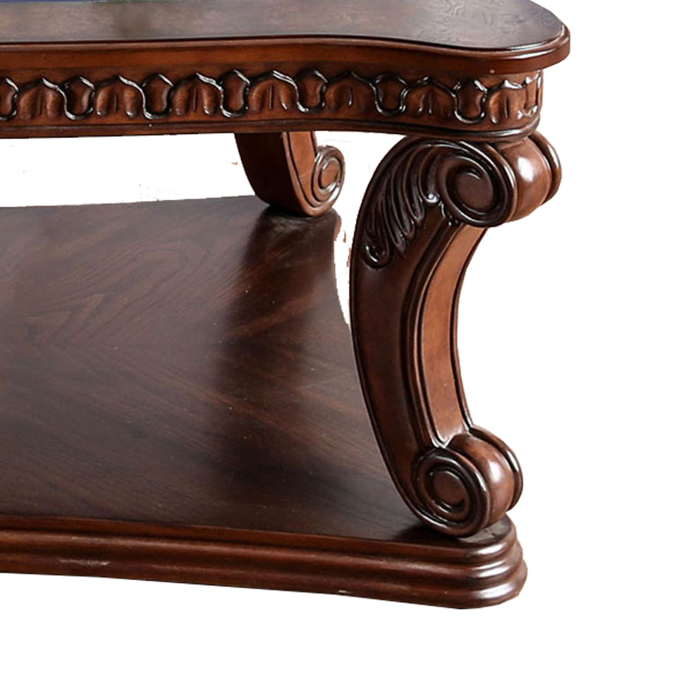 Traditional Coffee Table With Cabriole Legs And Wooden Carving, Brown By Benzara | Coffee Tables |  Modishstore  - 4
