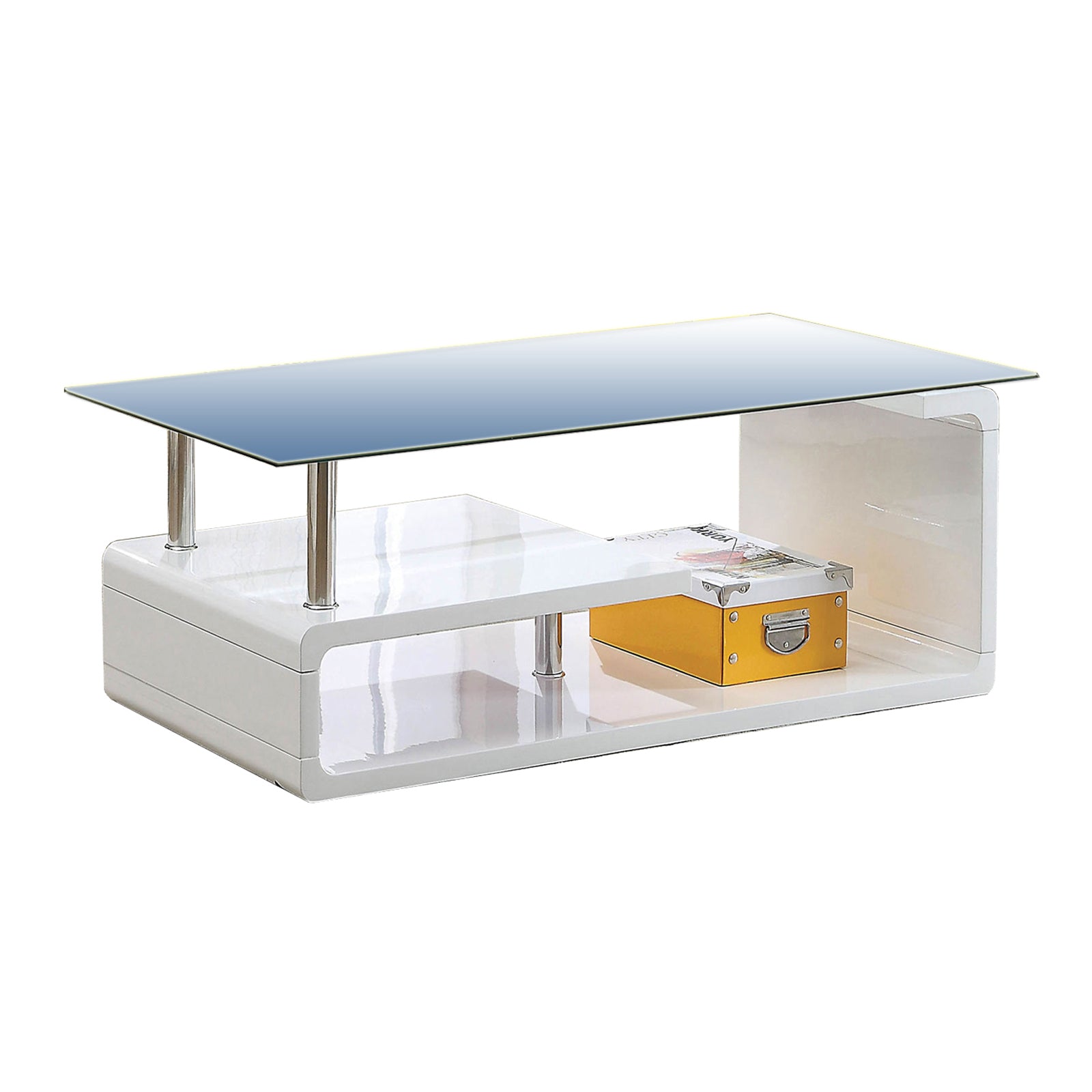 Contemporary Coffee Table With Multi Level Curled Open Shelf, White By Benzara | Coffee Tables | Modishstore