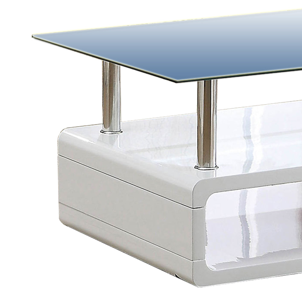 Contemporary Coffee Table With Multi Level Curled Open Shelf, White By Benzara | Coffee Tables | Modishstore - 3