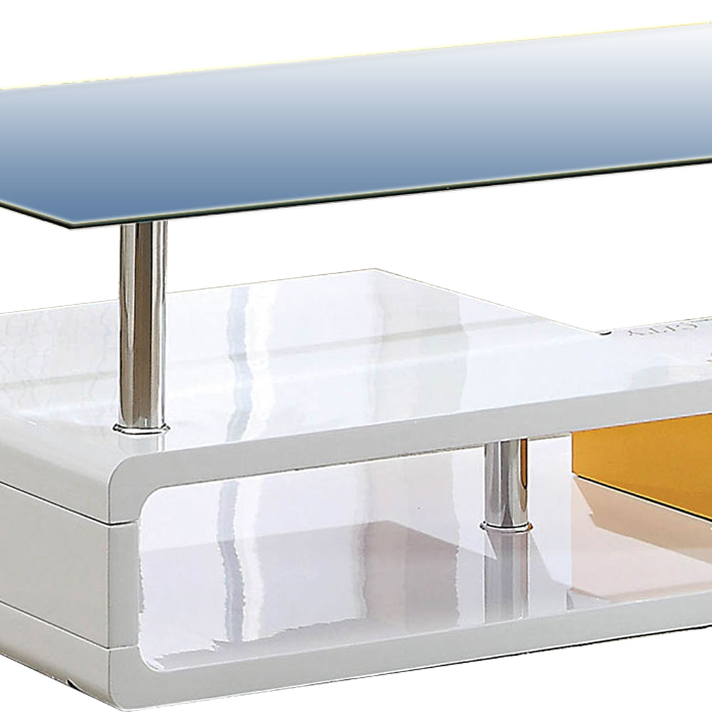 Contemporary Coffee Table With Multi Level Curled Open Shelf, White By Benzara | Coffee Tables | Modishstore - 4