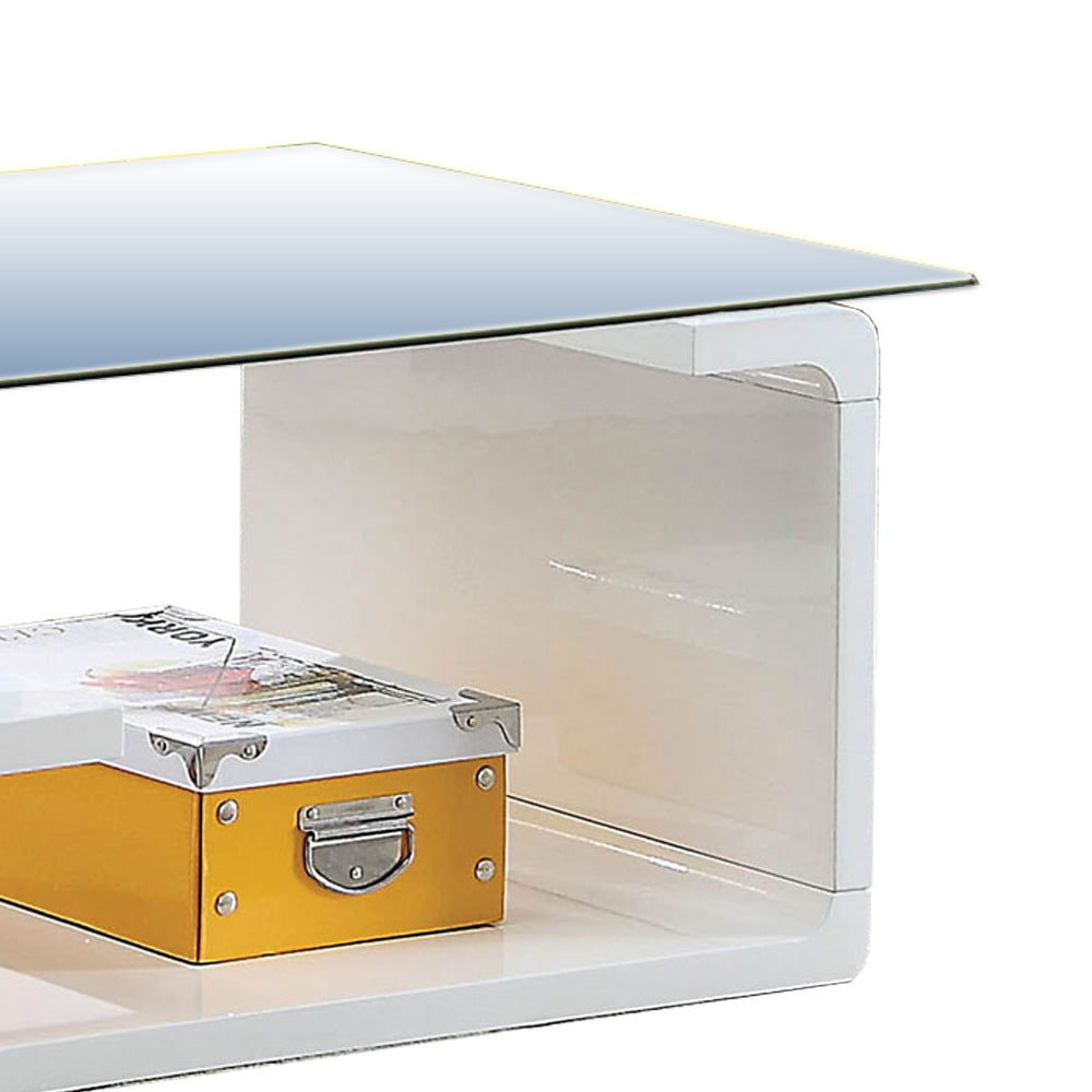 Contemporary Coffee Table With Multi Level Curled Open Shelf, White By Benzara | Coffee Tables | Modishstore - 5