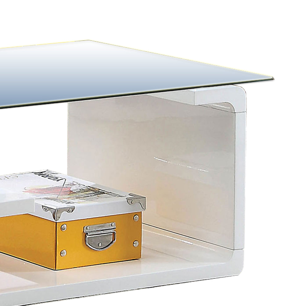 Contemporary Coffee Table With Multi Level Curled Open Shelf, White By Benzara | Coffee Tables | Modishstore - 5