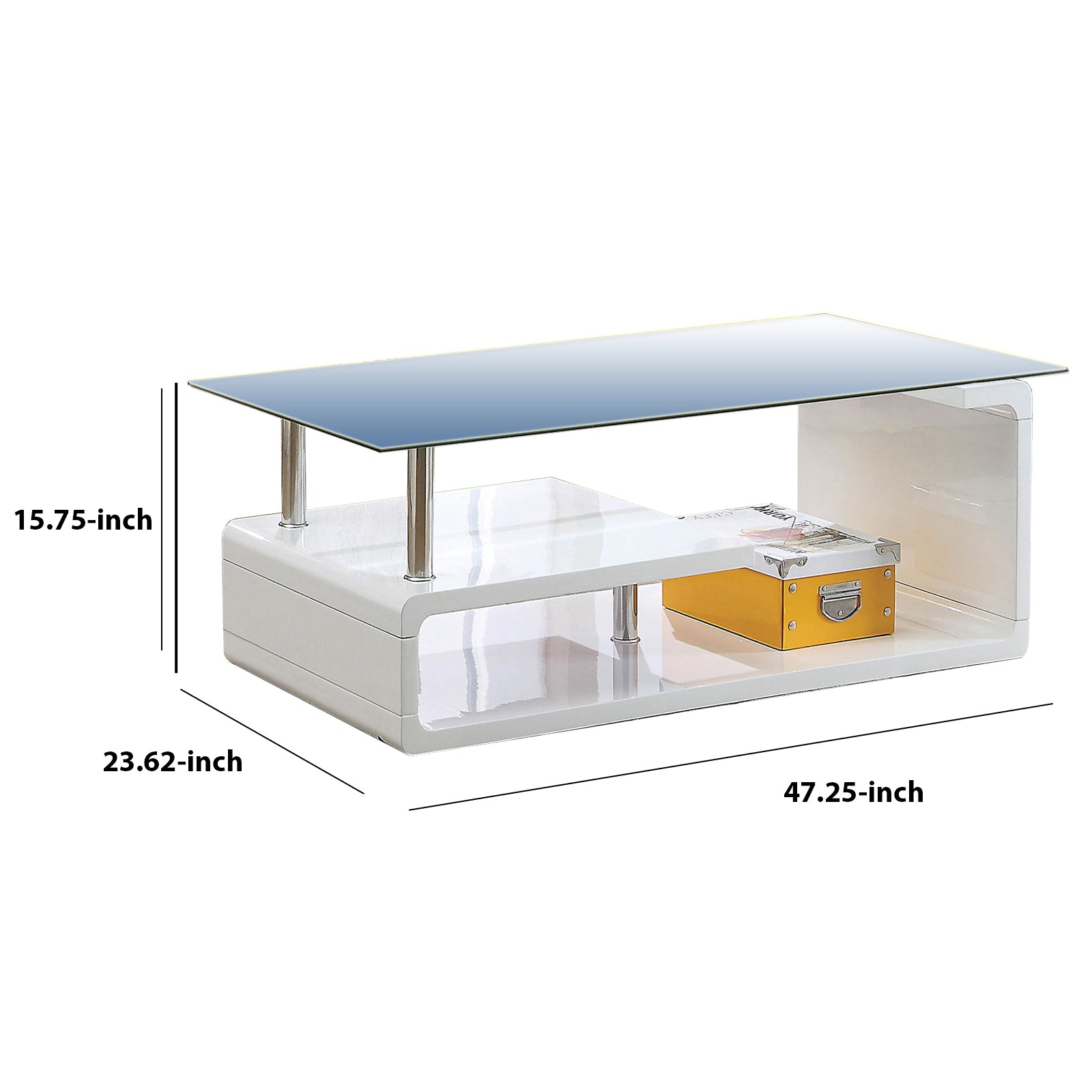 Contemporary Coffee Table With Multi Level Curled Open Shelf, White By Benzara | Coffee Tables | Modishstore - 2