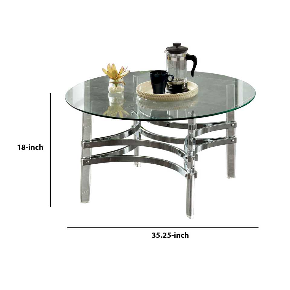 Coffee Table With Acrylic Legs And Metal Supports, Silver And Clear By Benzara | Coffee Tables |  Modishstore  - 2