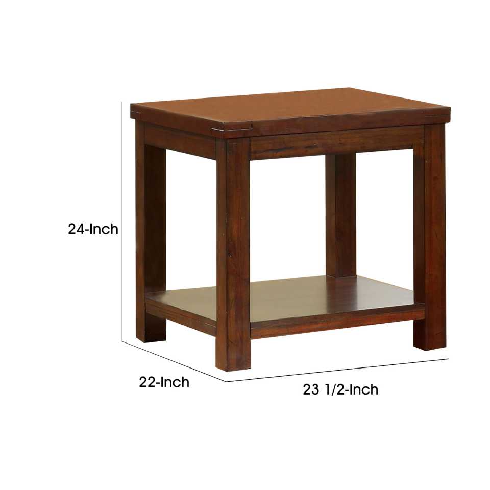 Square Shaped End Table With Open Bottom Shelf, Brown By Benzara | Side Tables |  Modishstore  - 5