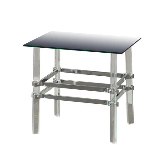 Square Glass And Metal End Table With Tubular Legs, Silver And Clear By Benzara | Side Tables |  Modishstore 