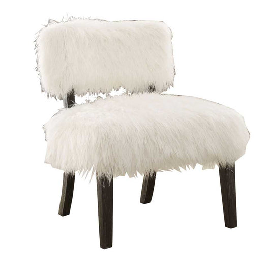 Faux Fur Upholstered Contemporary Wooden Accent Chair, White And Black By Benzara | Accent Chairs |  Modishstore 
