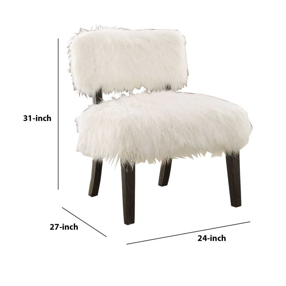 Faux Fur Upholstered Contemporary Wooden Accent Chair, White And Black By Benzara | Accent Chairs |  Modishstore  - 5