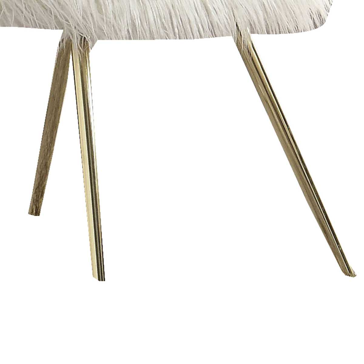 Faux Fur Upholstered Contemporary Metal Accent Chair, White And Gold By Benzara | Accent Chairs |  Modishstore  - 2