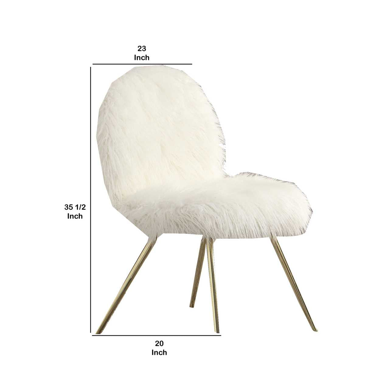 Faux Fur Upholstered Contemporary Metal Accent Chair, White And Gold By Benzara | Accent Chairs |  Modishstore  - 4