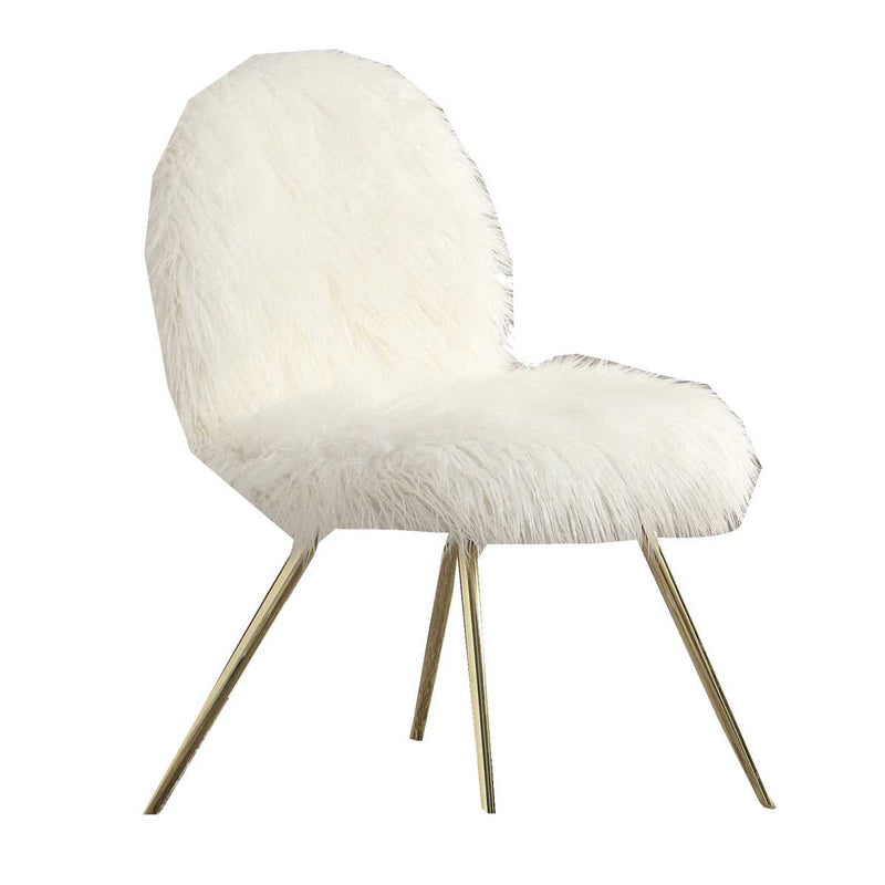 Faux Fur Upholstered Contemporary Metal Accent Chair, White And Gold By Benzara | Accent Chairs |  Modishstore 