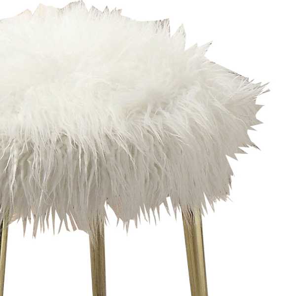 Faux Fur Upholstered Contemporary Metal Ottoman, White And Gold By Benzara | Ottomans |  Modishstore  - 2