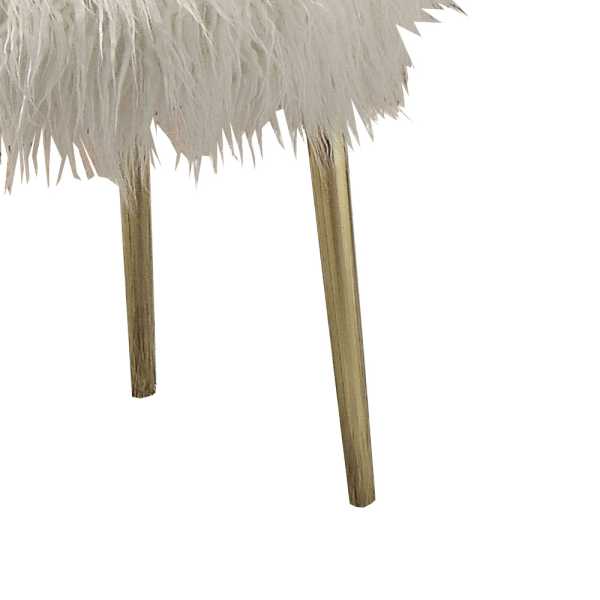 Faux Fur Upholstered Contemporary Metal Ottoman, White And Gold By Benzara | Ottomans |  Modishstore  - 3