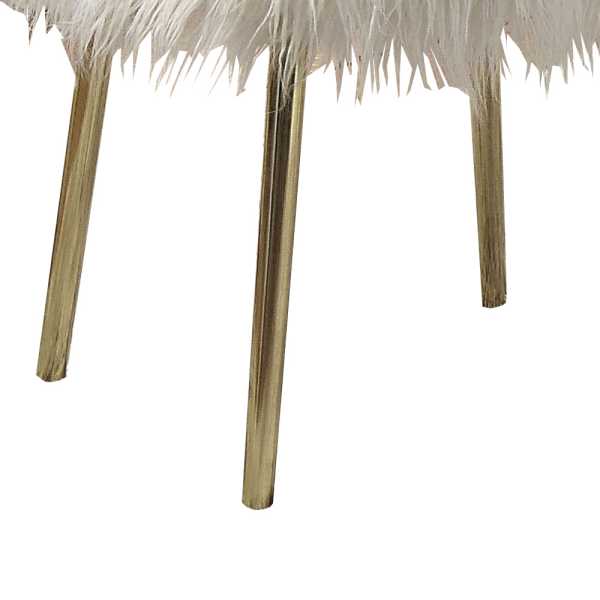 Faux Fur Upholstered Contemporary Metal Ottoman, White And Gold By Benzara | Ottomans |  Modishstore  - 4