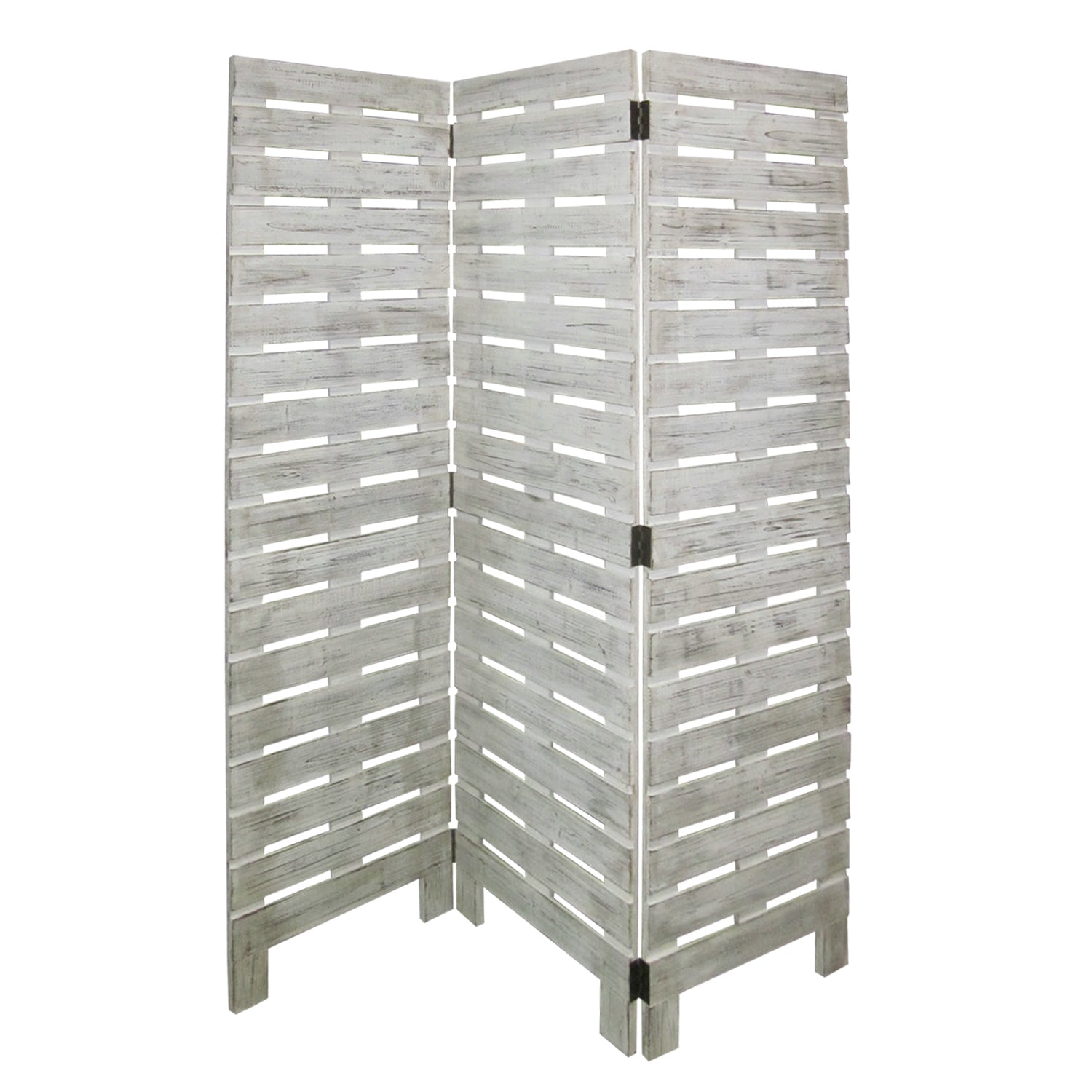 Textured 3 Panel Foldable Wooden Screen With Slats, Gray By Benzara | Room Divider |  Modishstore 
