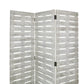 Textured 3 Panel Foldable Wooden Screen With Slats, Gray By Benzara | Room Divider |  Modishstore  - 3