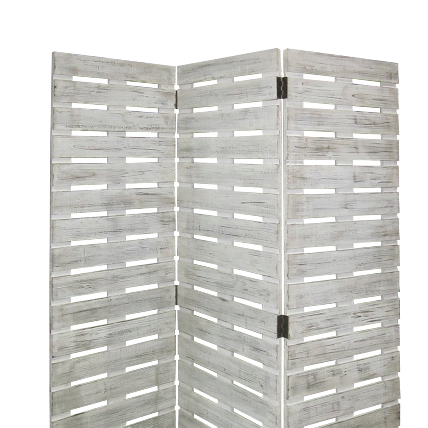 Textured 3 Panel Foldable Wooden Screen With Slats, Gray By Benzara | Room Divider |  Modishstore  - 3