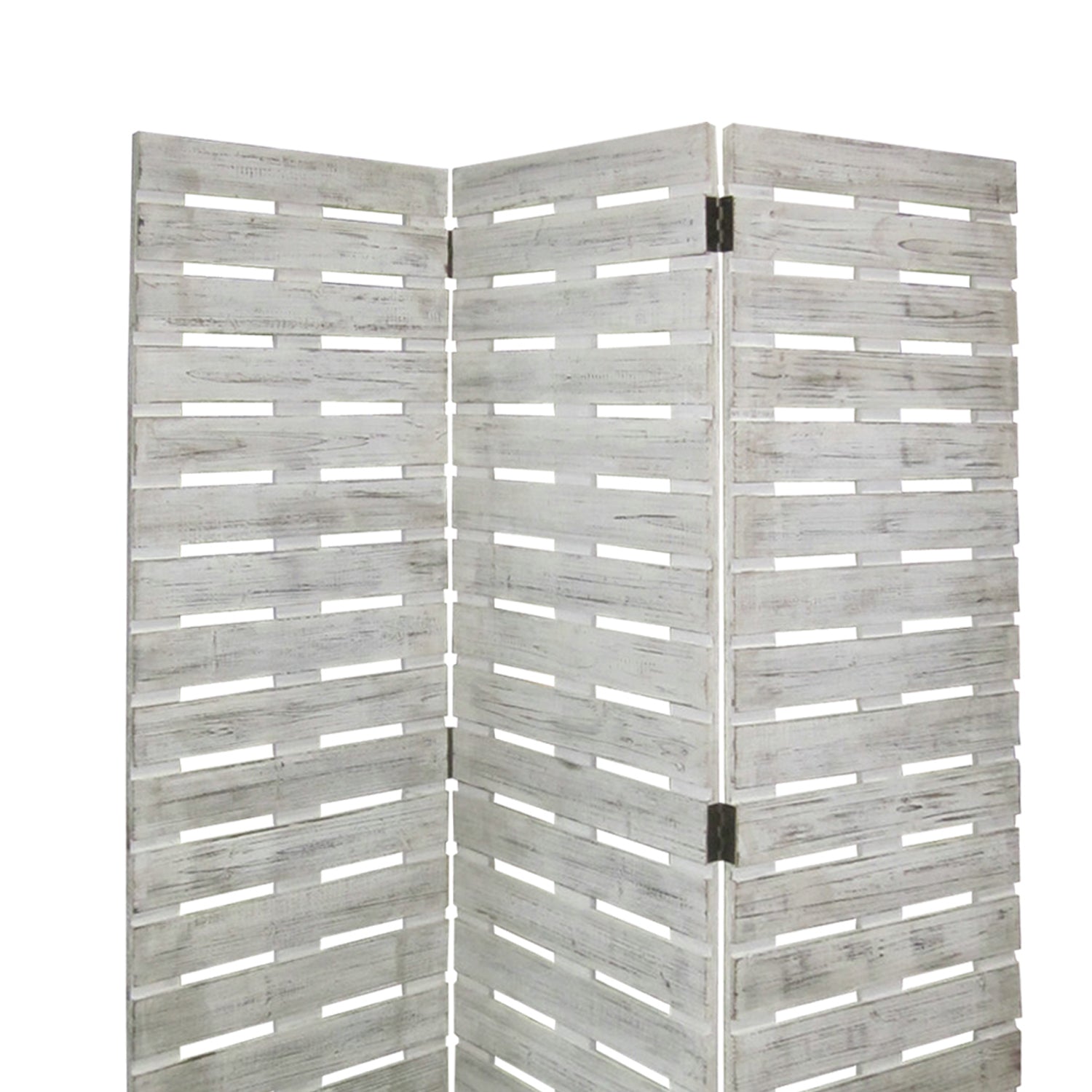 Textured 3 Panel Foldable Wooden Screen With Slats, Gray By Benzara | Room Divider |  Modishstore  - 3