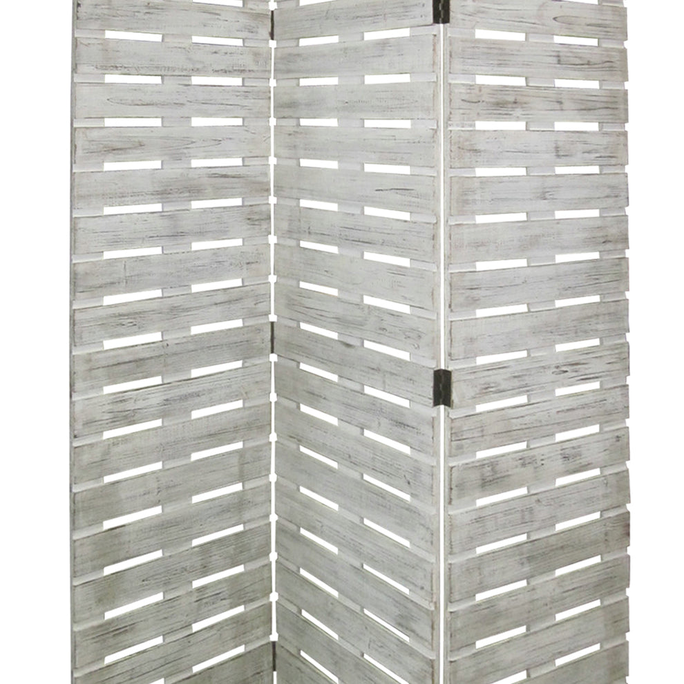 Textured 3 Panel Foldable Wooden Screen With Slats, Gray By Benzara | Room Divider |  Modishstore  - 4