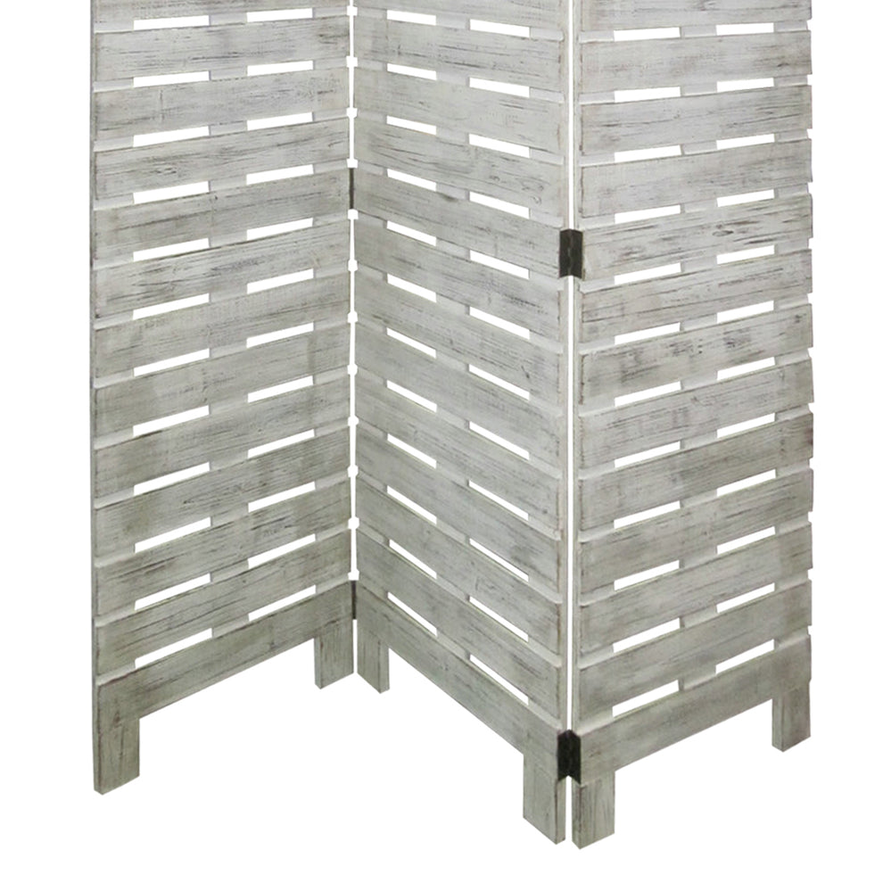 Textured 3 Panel Foldable Wooden Screen With Slats, Gray By Benzara | Room Divider |  Modishstore  - 5