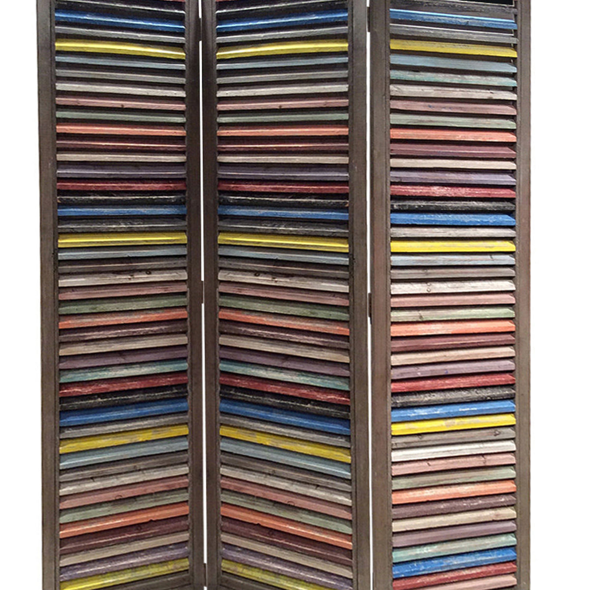 3 Panel Modern Style Foldable Wooden Shutter Screen, Multicolor By Benzara | Room Divider |  Modishstore  - 4