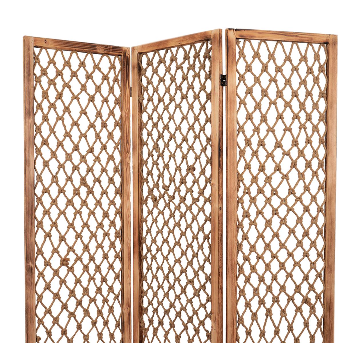 3 Panel Traditional Foldable Screen With Rope Knot Design, Brown By Benzara | Room Divider |  Modishstore  - 3