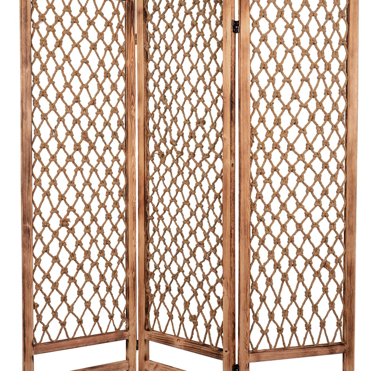 3 Panel Traditional Foldable Screen With Rope Knot Design, Brown By Benzara | Room Divider |  Modishstore  - 4