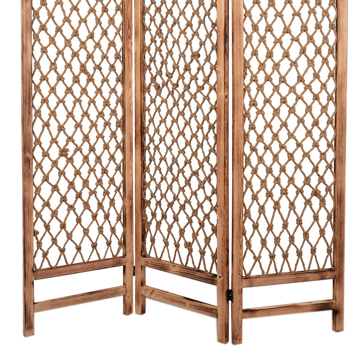 3 Panel Traditional Foldable Screen With Rope Knot Design, Brown By Benzara | Room Divider |  Modishstore  - 5