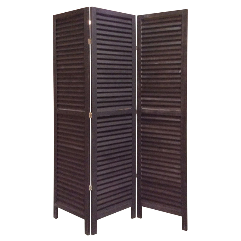3 Panel Foldable Wooden Shutter Screen With Straight Legs, Black By Benzara | Room Divider |  Modishstore 