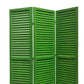 3 Panel Foldable Wooden Shutter Screen With Straight Legs, Green By Benzara | Room Divider |  Modishstore  - 3