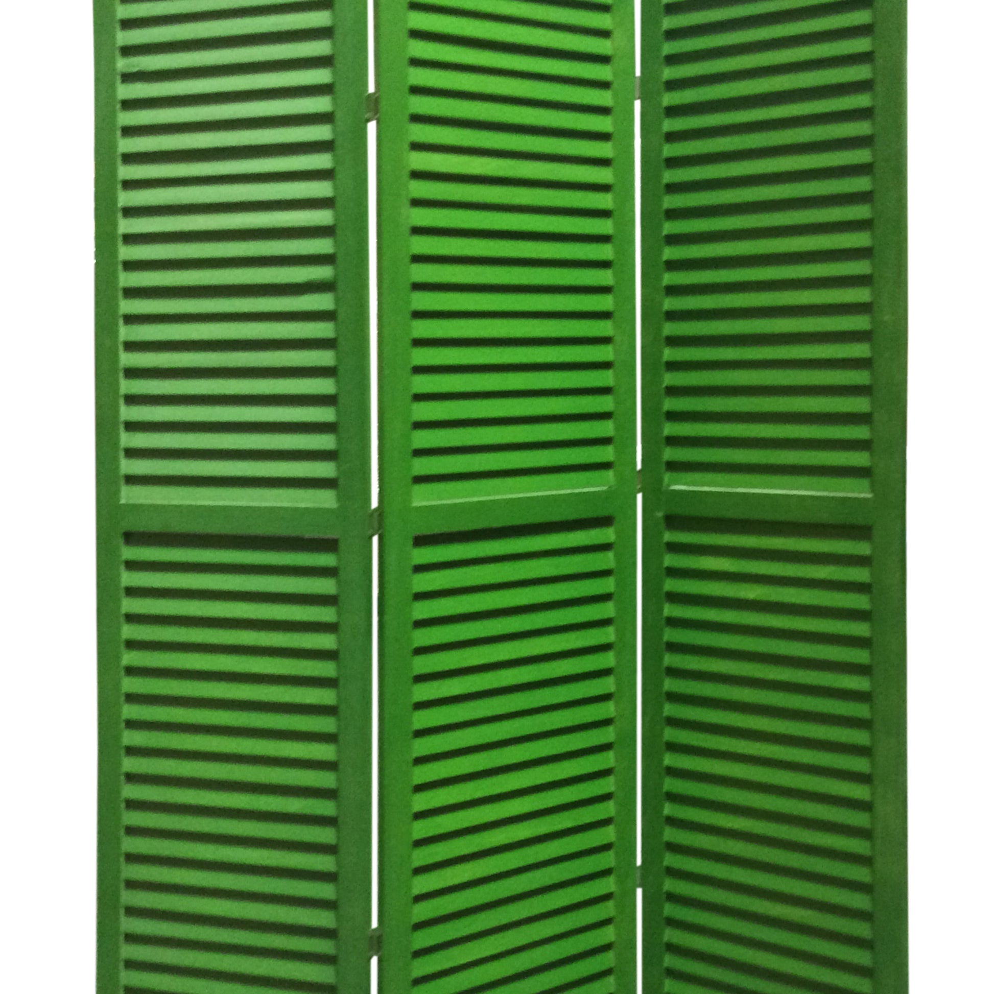 3 Panel Foldable Wooden Shutter Screen With Straight Legs, Green By Benzara | Room Divider |  Modishstore  - 4