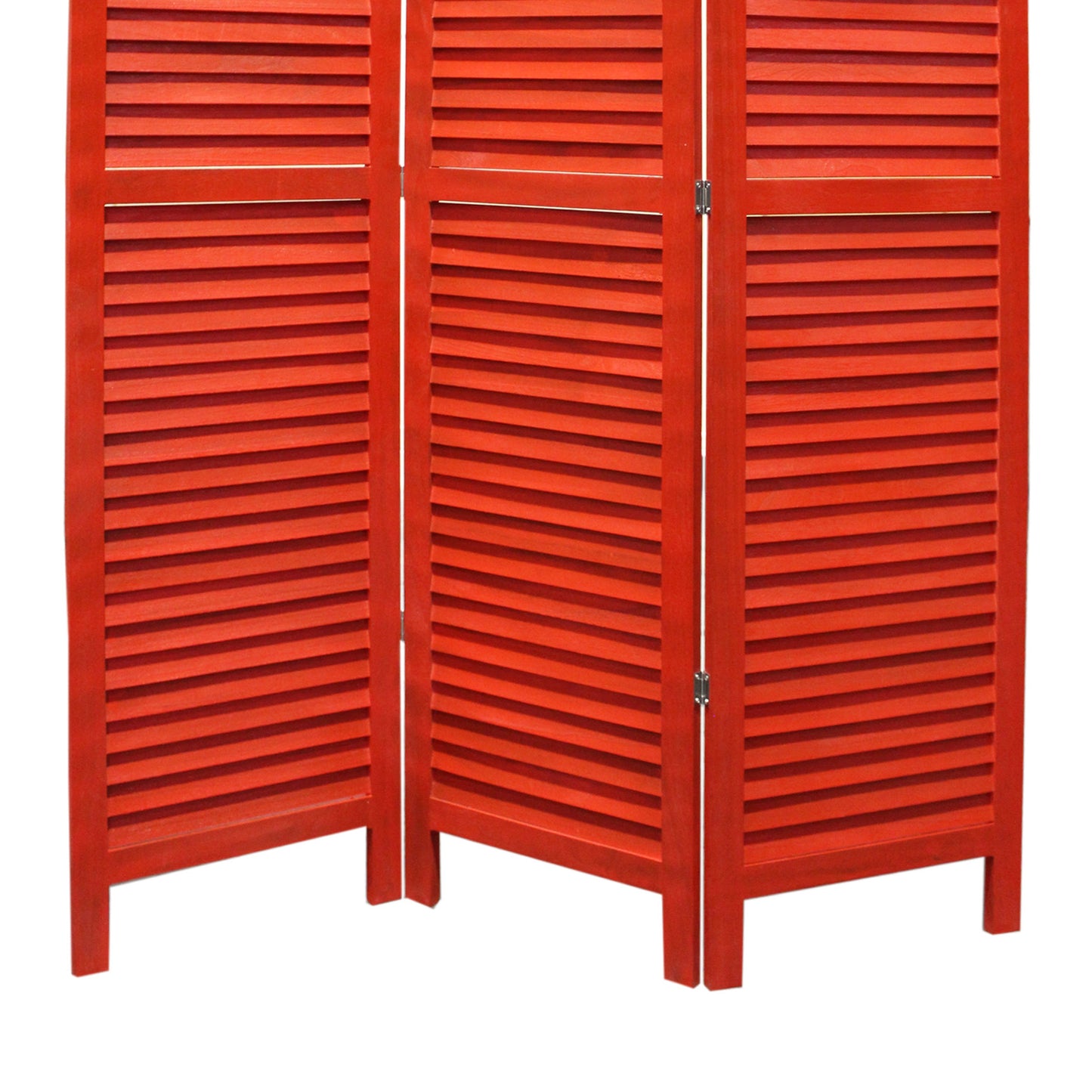 3 Panel Foldable Wooden Shutter Screen With Straight Legs, Red By Benzara | Room Divider |  Modishstore  - 5