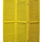 3 Panel Foldable Wooden Shutter Screen With Straight Legs, Yellow By Benzara | Room Divider |  Modishstore  - 4