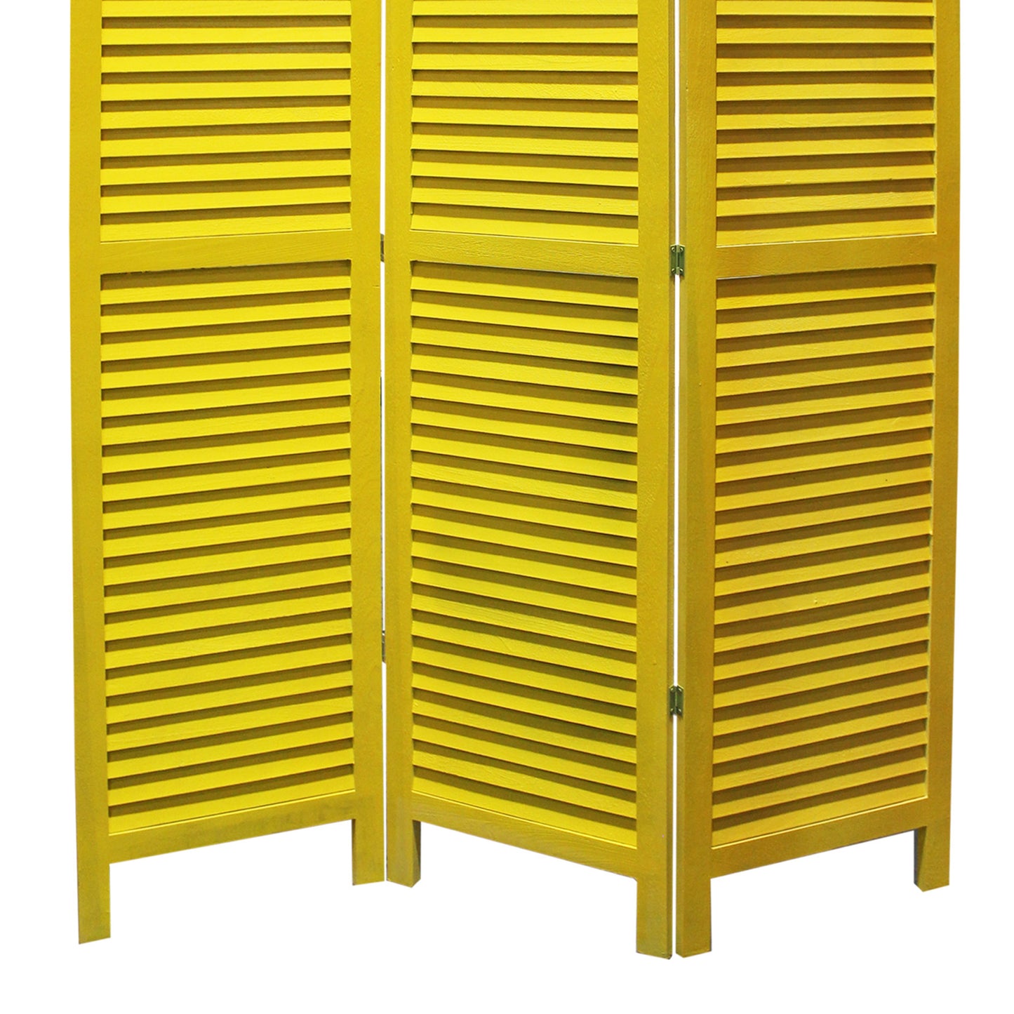 3 Panel Foldable Wooden Shutter Screen With Straight Legs, Yellow By Benzara | Room Divider |  Modishstore  - 5