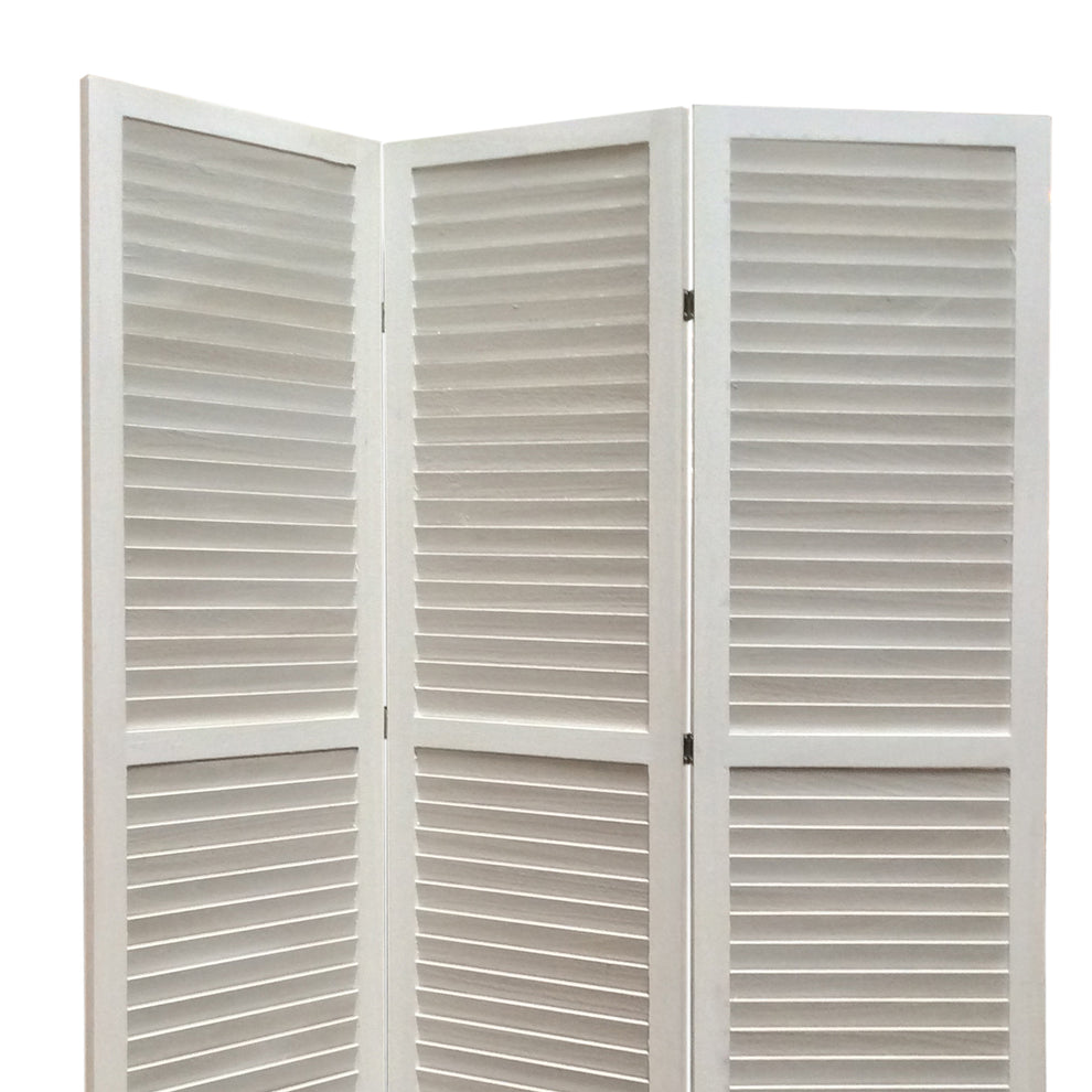 3 Panel Foldable Wooden Shutter Screen With Straight Legs, White By Benzara | Room Divider |  Modishstore  - 3