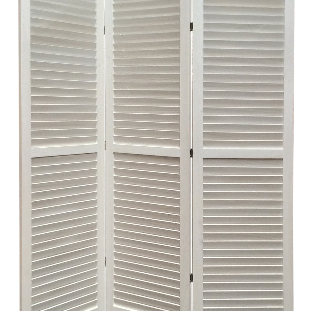 3 Panel Foldable Wooden Shutter Screen With Straight Legs, White By Benzara | Room Divider |  Modishstore  - 4