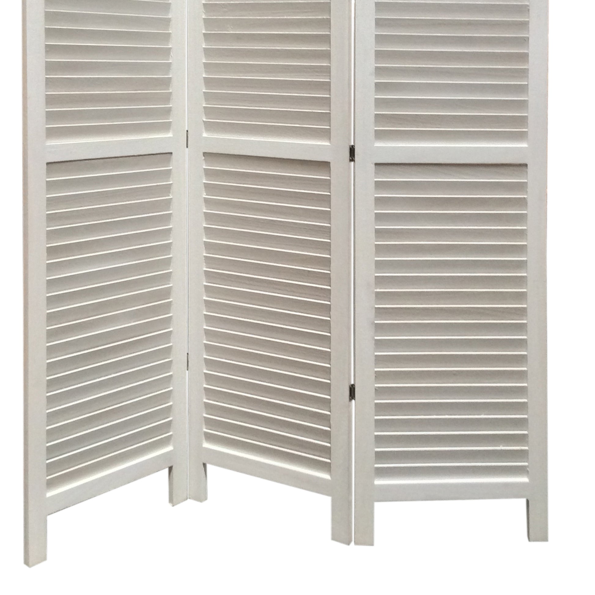 3 Panel Foldable Wooden Shutter Screen With Straight Legs, White By Benzara | Room Divider |  Modishstore  - 5
