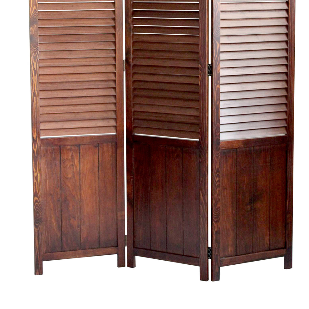 Traditional Foldable Wooden Shutter Screen With 3 Panels, Brown By Benzara | Room Divider |  Modishstore  - 5