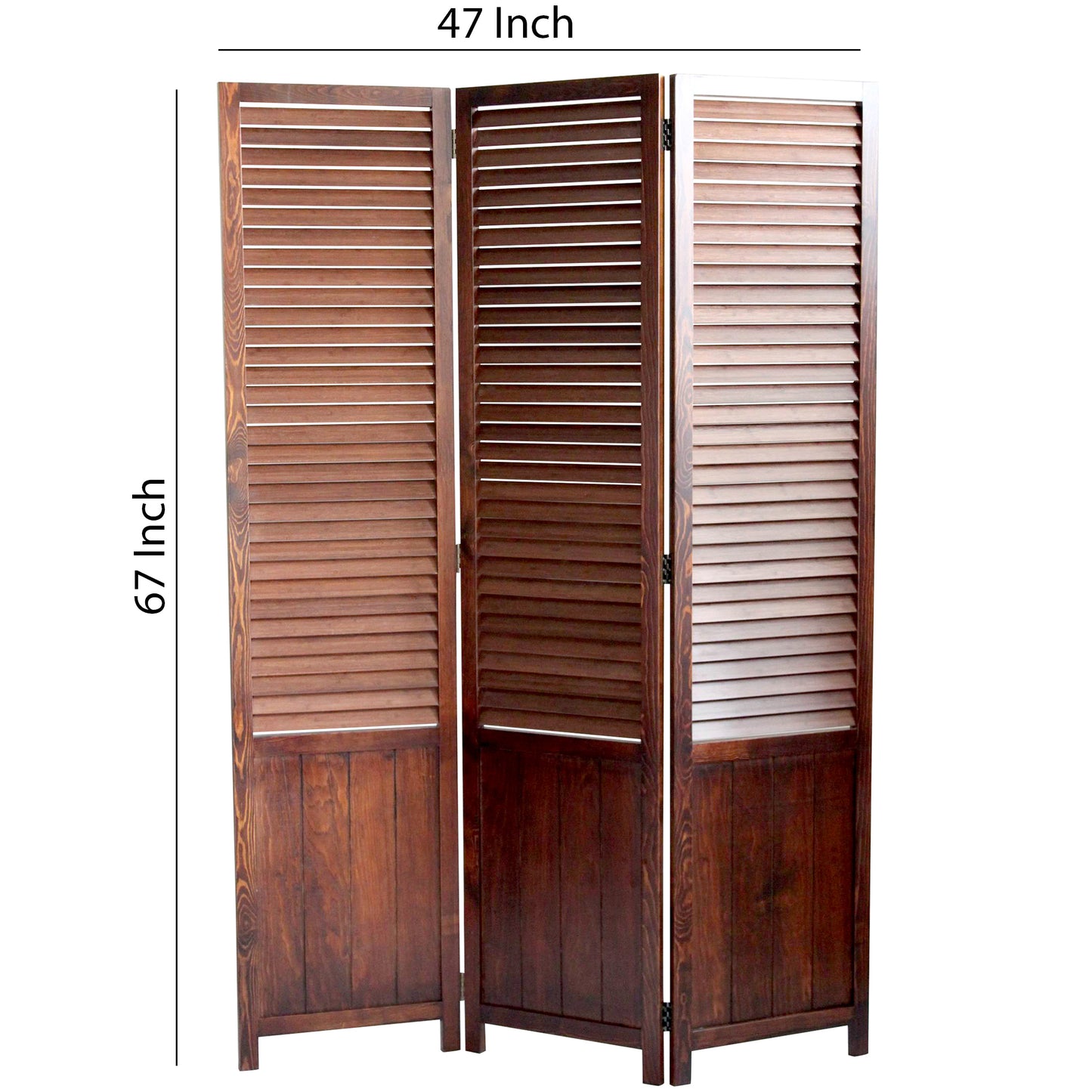 Traditional Foldable Wooden Shutter Screen With 3 Panels, Brown By Benzara | Room Divider |  Modishstore  - 6