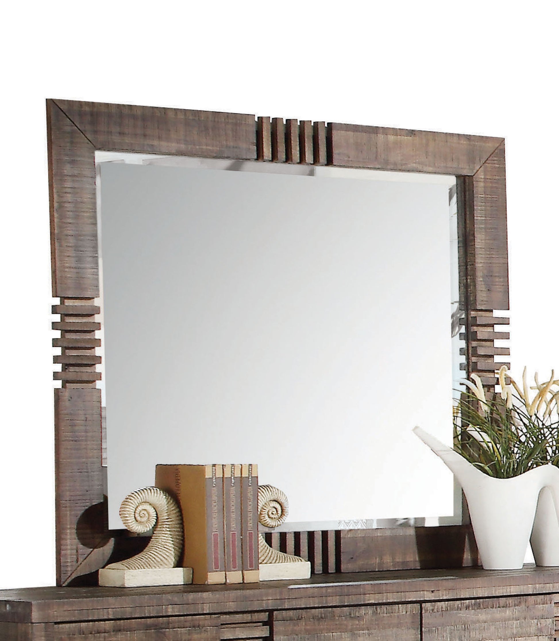 Rectangular Wooden Frame Mirror With Slat Pattern, Brown And Silver By Benzara | Mirrors |  Modishstore 