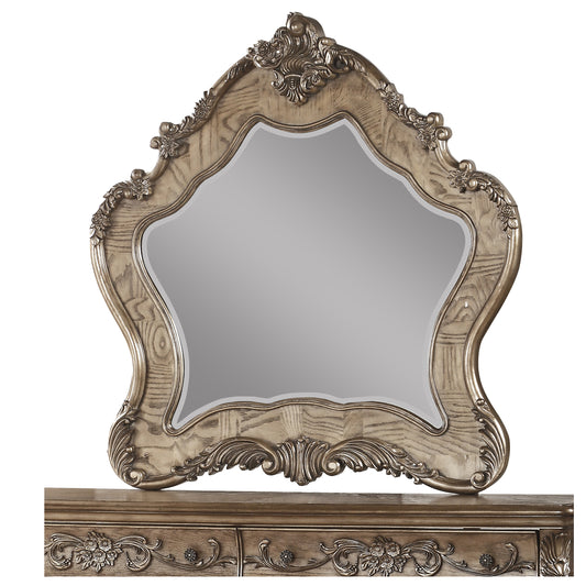 Wooden Mirror With Scrollwork Crown And Trim Details, Brown And Silver By Benzara | Mirrors |  Modishstore 