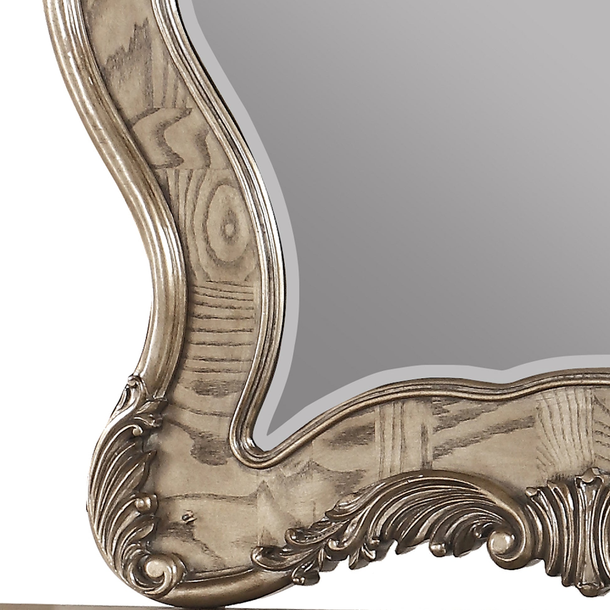 Wooden Mirror With Scrollwork Crown And Trim Details, Brown And Silver By Benzara | Mirrors |  Modishstore  - 5