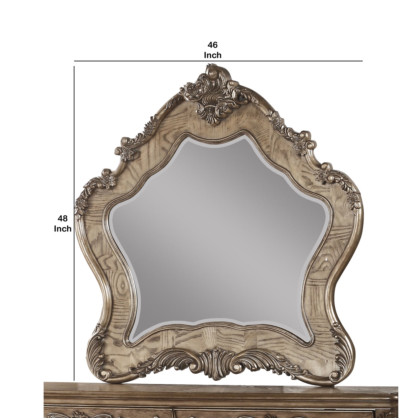 Wooden Mirror With Scrollwork Crown And Trim Details, Brown And Silver By Benzara | Mirrors |  Modishstore  - 2
